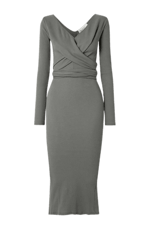 Gray Saloma II wrap-effect ribbed stretch-cotton jersey midi dress | The Line By K | NET-A-PORTER