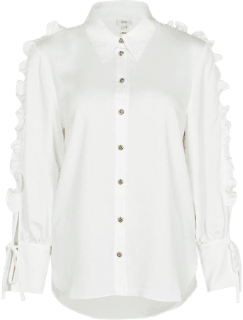 White ruffle long sleeve shirt | River Island