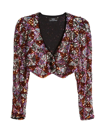 Cropped jacquard sequined jacket - Tees and tops - Woman | Bershka