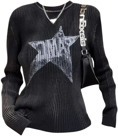 Star Print Ribbed Long Sleeve Top | AESTHETIC CLOTHES – Boogzel Clothing