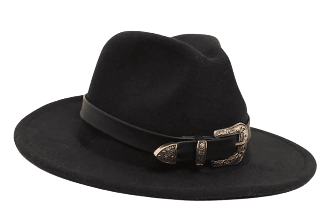 PLT Black Western Buckle Trim Fedora Hat