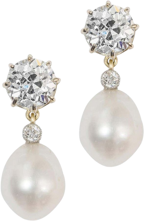 Pair of Diamond and Pearl Drop Earrings For Sale at 1stDibs
