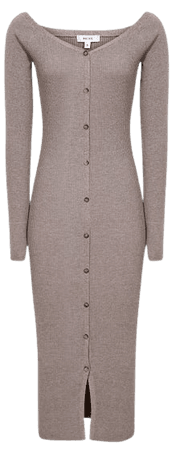 Camille Stone Knitted Button Through Midi Dress – REISS