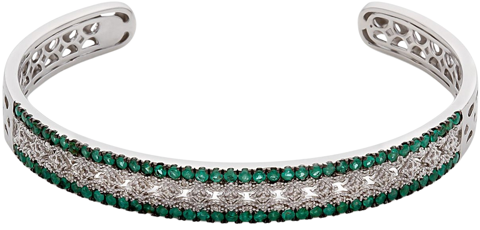 Macy's Sterling Silver Emerald & Diamond Bangle Bracelet