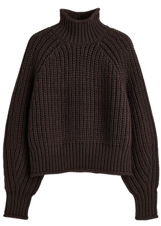 dark brown turtleneck knit sweater