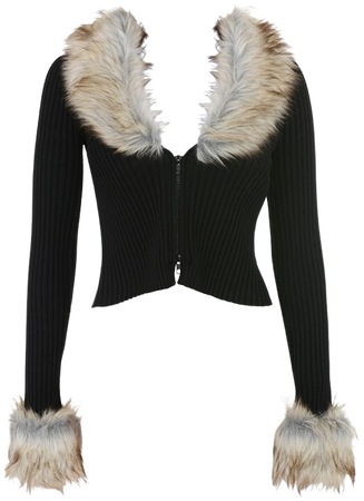 Mistress Rocks Black Knit Cardigan With Detachable Vegan Fur