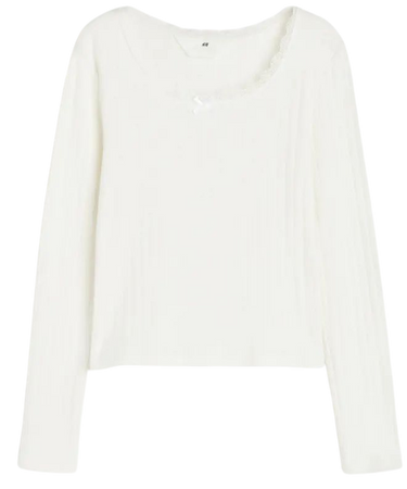 Lace-trimmed Pointelle Jersey Top - Natural white - Kids | H&M US