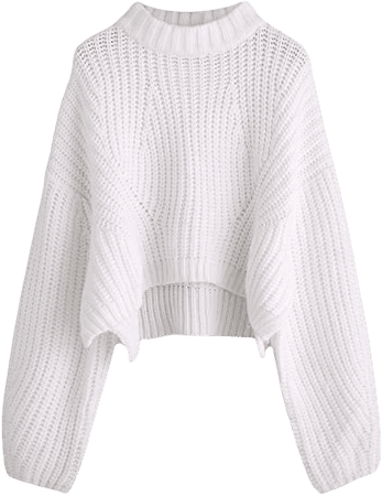 SheIn Women's Mock Neck Drop Shoulder Oversized Batwing Sleeve Crop Top Sweater at Amazon Women’s Clothing store