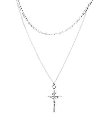 Chained & Able Crucifix double layer necklace in silver | ASOS