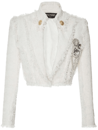 White gem long sleeve blazer top