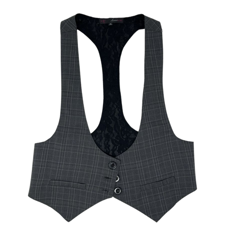 gray plaid button up low cut underbust waistcoat vest