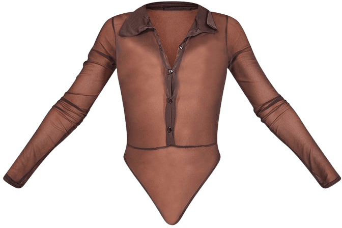 Chocolate Mesh Shirt Bodysuit | Tops | PrettyLittleThing USA