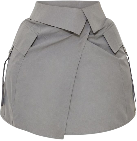 Plus Grey Fold Over Detail Mini Skirt