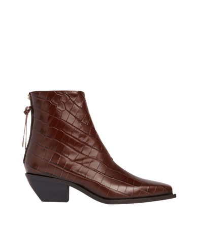 ALLSAINTS US: Womens Lenora Leather Croc Boots (dark_brown)