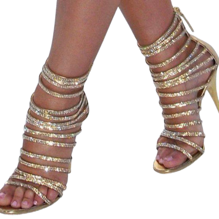 Gold Evening Shoes Rhinestone Stiletto Heel Strappy Sandals for Party for Night club, Big day, Red carpet | FSJ