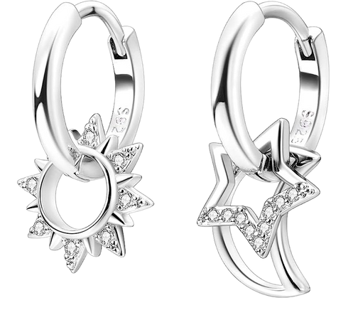 Amazon.com: NARMO 925 Sterling Silver Hoop Earrings Star&Moon Hoop Earrings for Women Sun Earrings: Clothing, Shoes & Jewelry