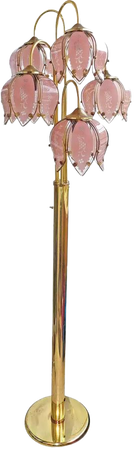 Modernist Hollywood Regency Tree Floor Lamp w Murano Pink Glass Flower Bouquet For Sale at 1stDibs