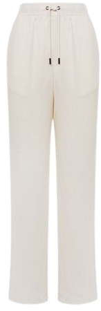 Reiss Stone Cleo Linen Wide Leg Drawstring Trousers | REISS USA