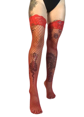 Lace Fishnet Thigh High Tights - Red | Dolls Kill