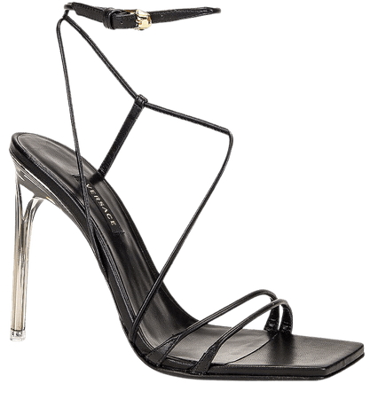 VERSACE Strappy Heels in Black & Gold | FWRD
