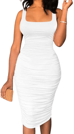 Amazon.com: BEAGIMEG Women's Sexy Tank Top Bodycon Ruched Sleeveless Basic Midi Party Dress White : Clothing, Shoes & Jewelry