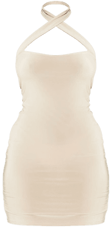Stone Slinky Cross Halterneck Detail Bodycon Dress - Short Dresses - Dresses - Women's Clothing | PrettyLittleThing USA