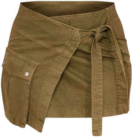 Plus Khaki Denim Cargo Pocket Wrap Skirt | PrettyLittleThing USA