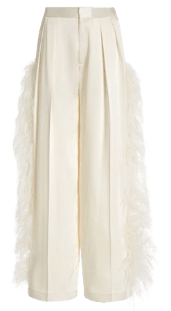 Feather-Trimmed Pleated Satin Wide-Leg Trousers By Lapointe | Moda Operandi