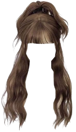 long wavy brown hair bangs half up half down high ponytail hairstyle