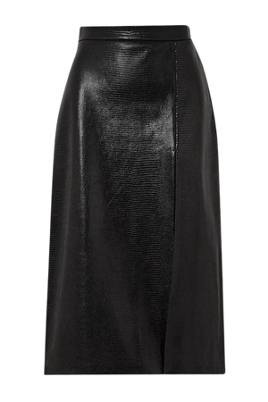 Black Lizard-effect leather midi skirt | Gucci | NET-A-PORTER