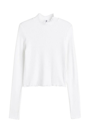 Ribbed Long-sleeved Top - White - Ladies | H&M US
