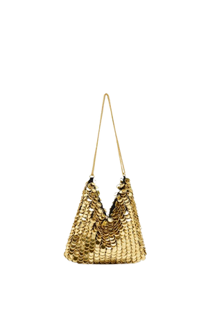 BEADED SHOULDER BAG - Golden | Shoulder bag with metal beading