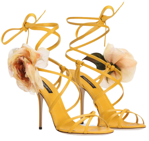 Women's Sandals and Wedges | Dolce&Gabbana - Nappa leather sandals with silk flower