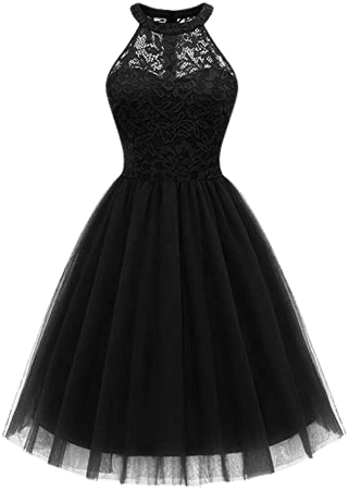 Dressystar Short Halter Prom Ball Gown Lace Tulle Evening Homecoming Dress 0068 Black XS at Amazon Women’s Clothing store