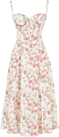 Clothing : Midi Dresses : 'Carmen' Rose Print Bustier Sundress