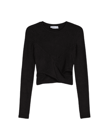 Long sleeve crossed T-shirt - Tees and tops - Woman | Bershka
