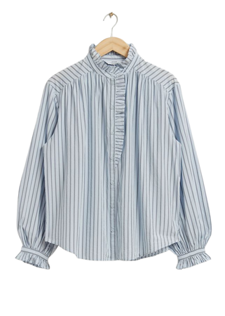 Frilled Detail Blouse - Ivory/Light Blue Pinstriped - Blouses - & Other Stories US
