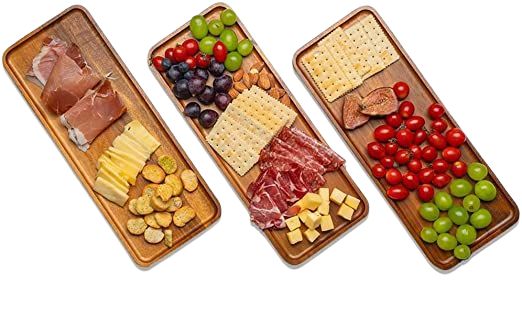 3 Pcs Breakfast Tray Wood14.17x5.5 Inch, Acacia Wood Serving Plates Trays for Cheese Meat Appetizer Charcuterie Individual Servings Entertaining : Home & Kitchen