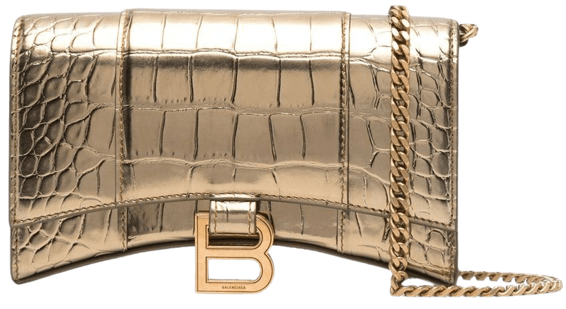 Balenciaga Hourglass crocodile-effect chain wallet - FARFETCH