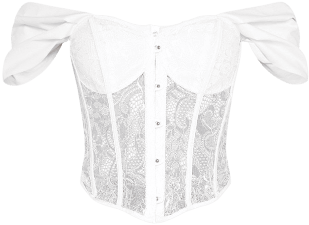 White Lace Bardot Hook And Eye Corset | Tops | PrettyLittleThing