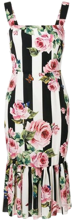 Striped Rose Print Dress | Dolce and Gabbana