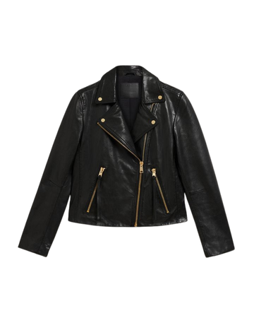 Dalby Slim Fit Leather Biker Jacket BLACK/GOLD | ALLSAINTS US