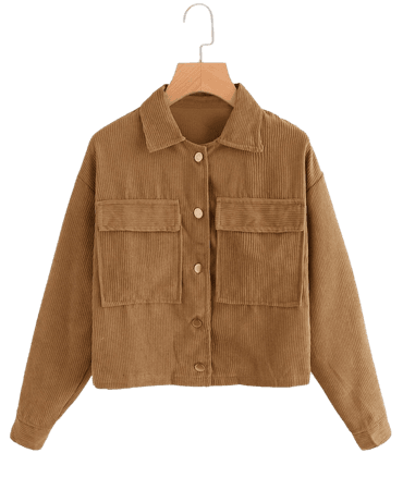 Dual Pocket Corduroy Jacket For Women - Romwe