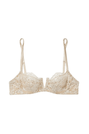 Gold In The Mood For Love metallic corded lace, tulle and satin underwired soft-cup bra | I.D. Sarrieri | NET-A-PORTER