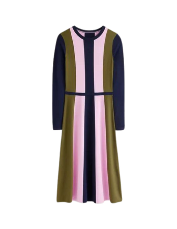 Colour Block Knitted Dress - Navy, Winter Moss, Mauve Mist | Boden US