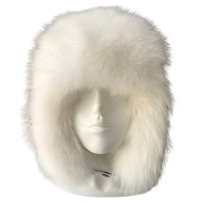 White Real Fox Fur Russian Aviator Hat Ski caps Leather Trapper Hat w EarFlap | eBay
