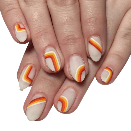 70s retro orange yellow stripe aesthetic nails
