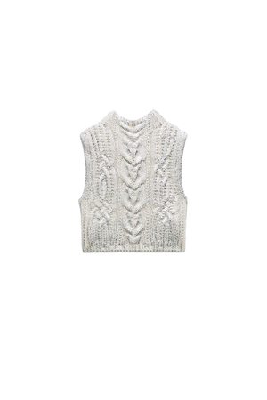 METALLIC CABLE KNIT VEST sweater cropped - Silver | ZARA United States