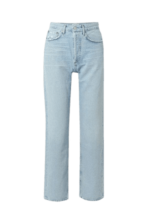 '90s Distressed Mid-rise Straight-leg Jeans - Mid denim