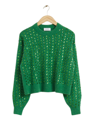 Cropped Sequin Embellished Jumper - Green - & Other Stories WW